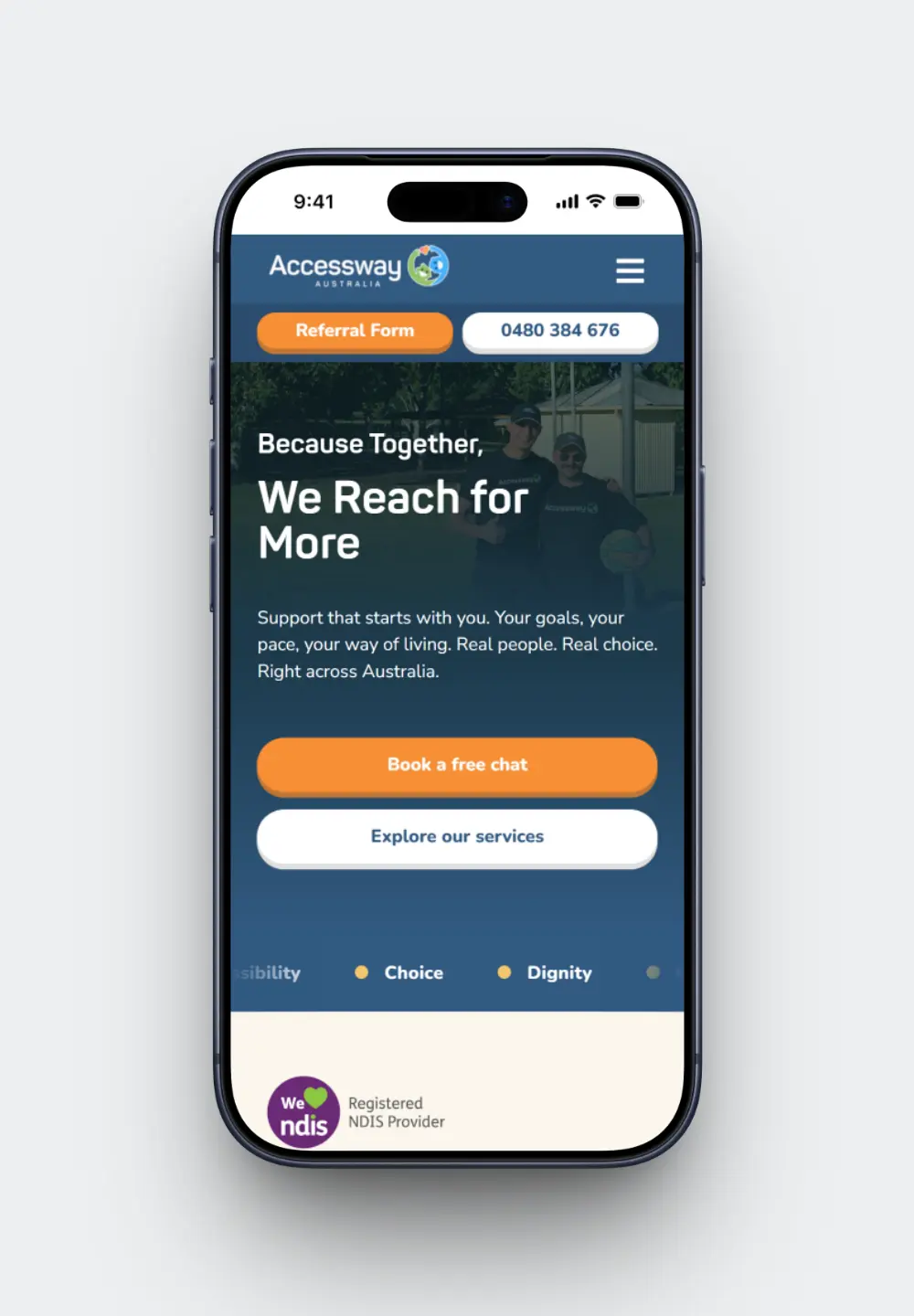 Mobile view of Accessway Australia's homepage, built by Webberly