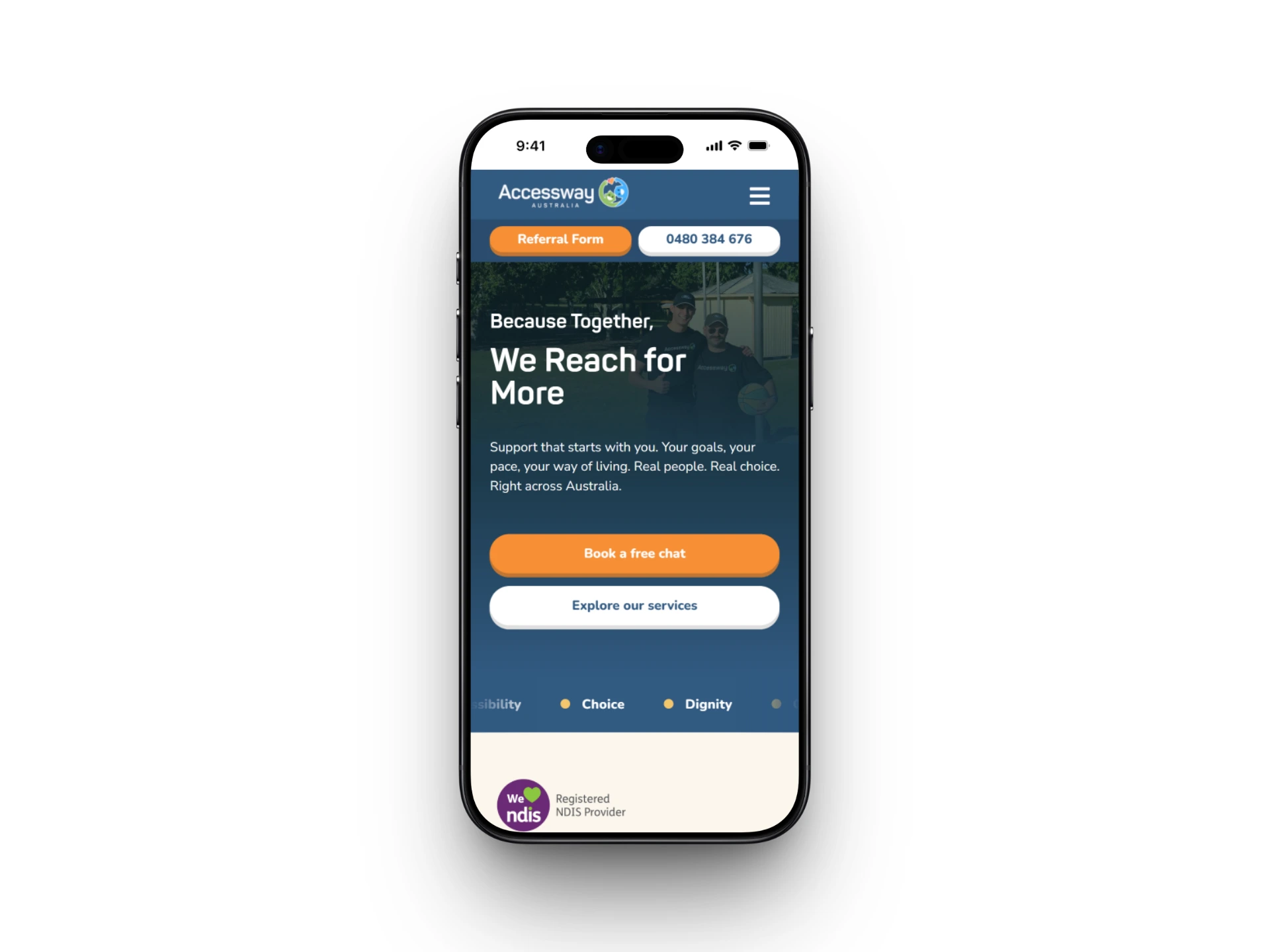 Mobile view of Accessway Australia's homepage, built by Webberly