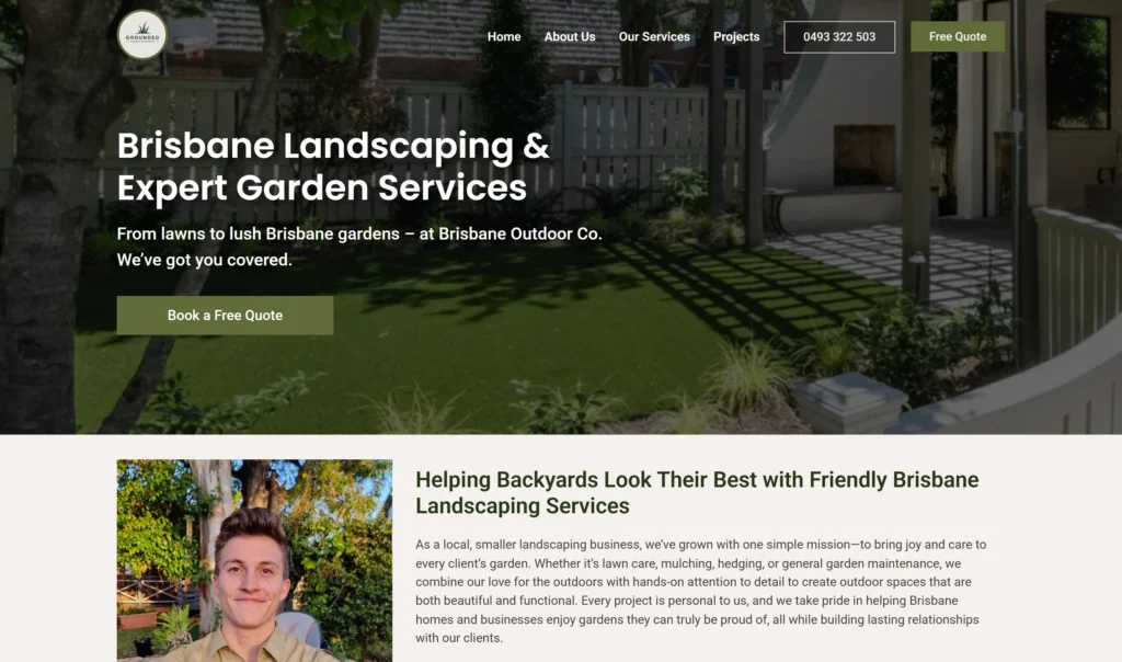 Homepage of Brisbane Outdoors Co, built by Webberly