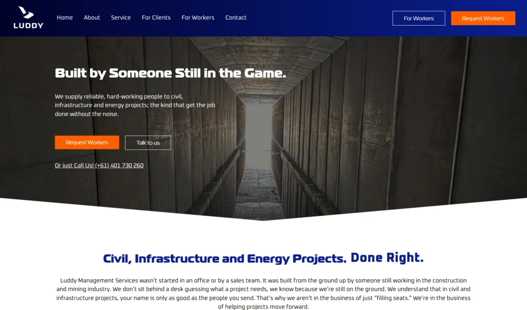 Homepage of Luddy Management Services, built by Webberly