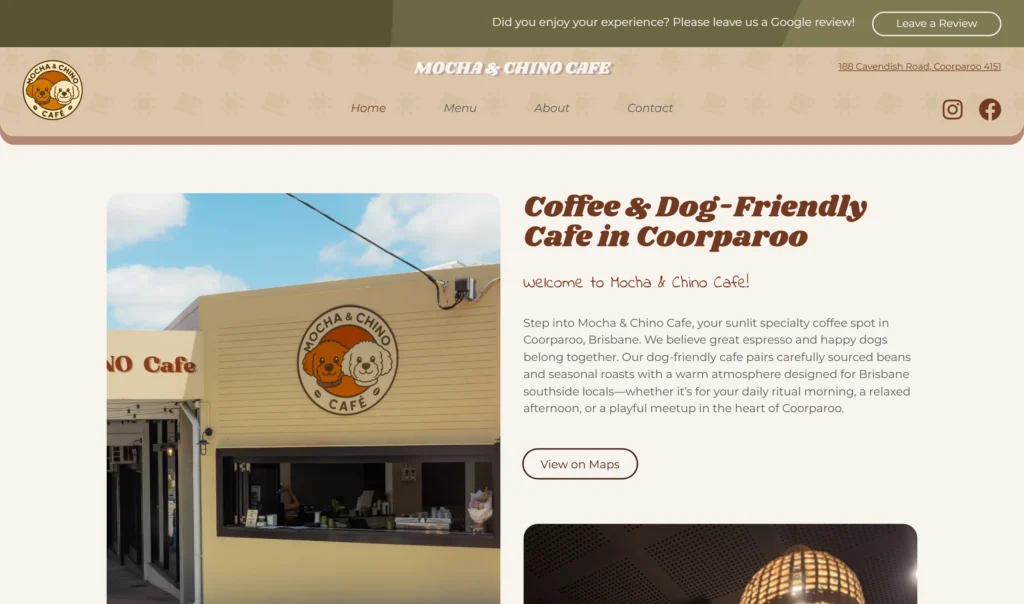 Homepage of Mocha Chino Cafe, built by Webberly